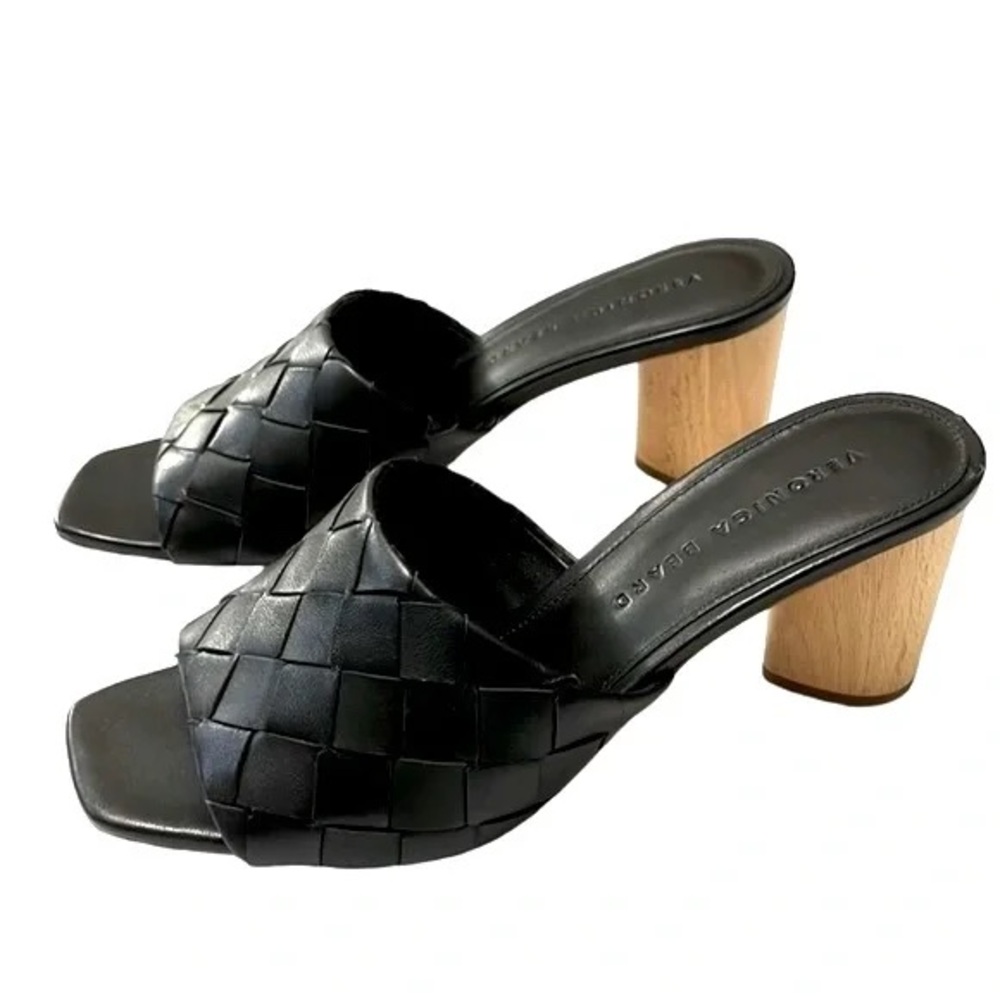 Veronica Beard Kiele Woven Leather Block-heel Mules in Black